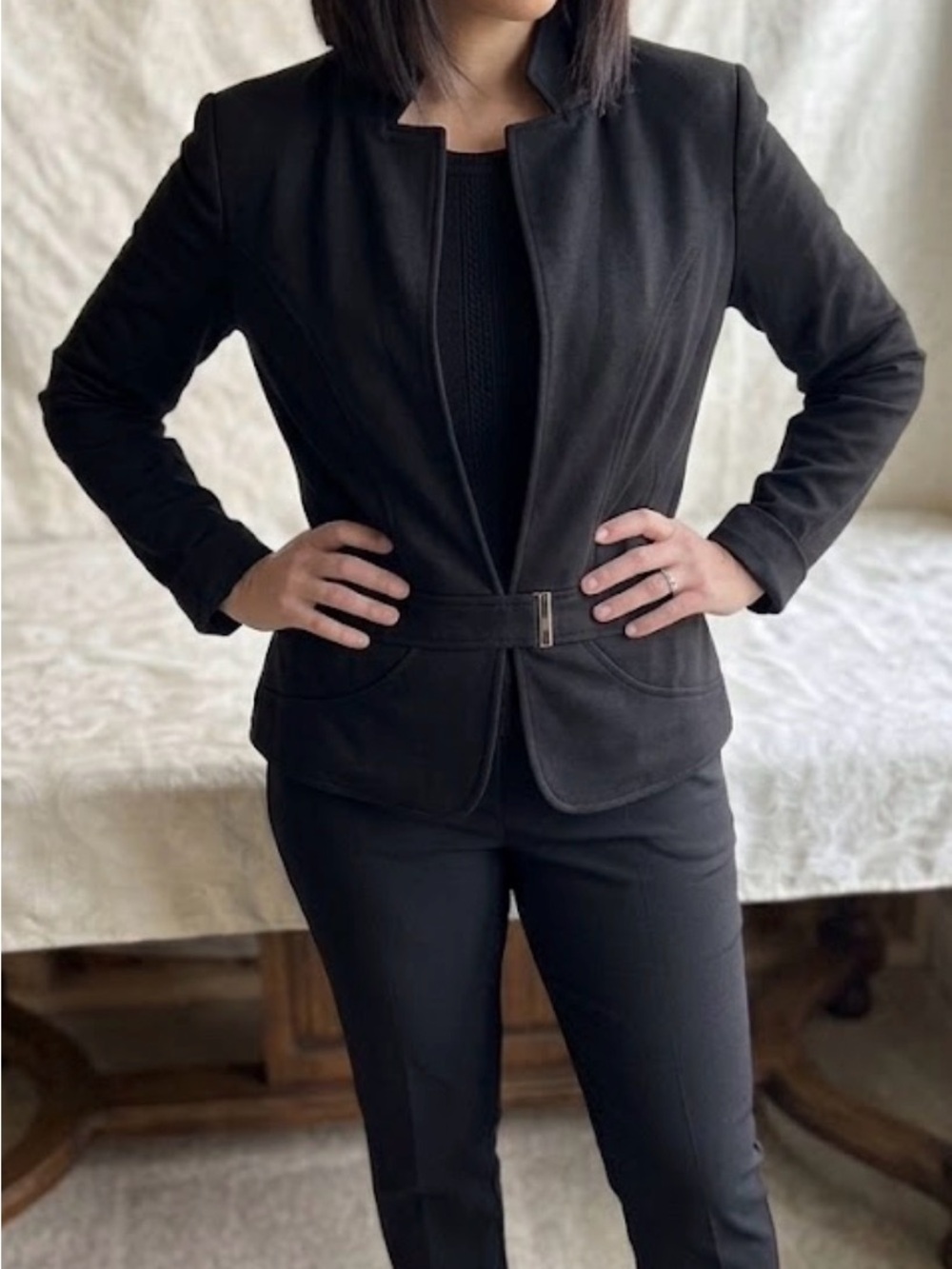Cato Black Belted Collarless Blazer